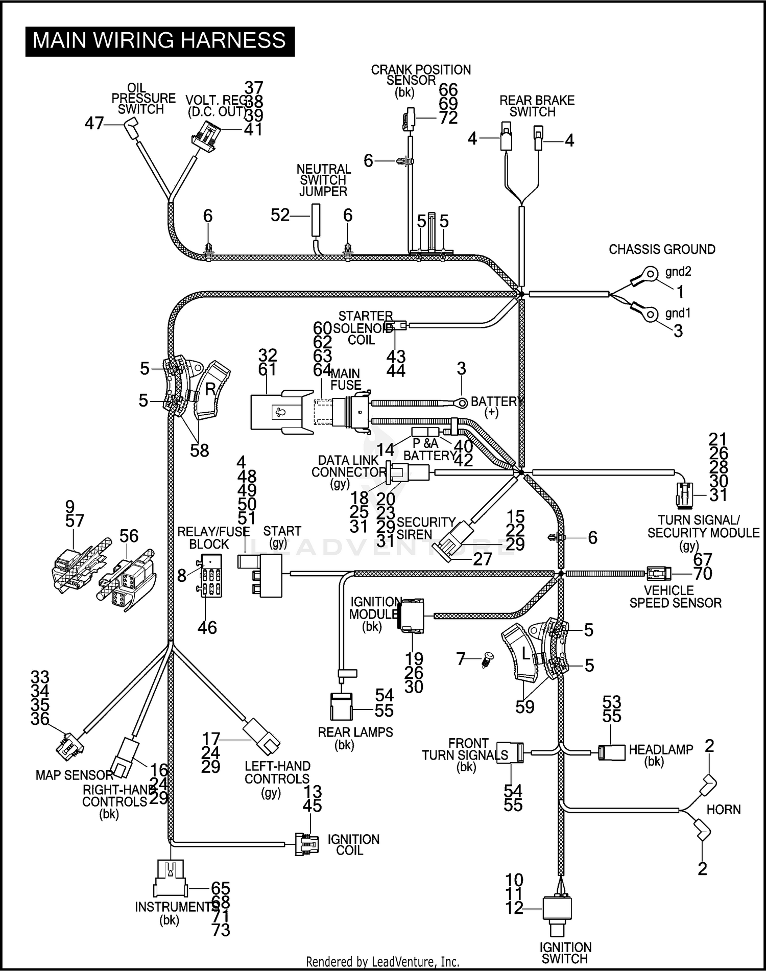 MAIN WIRING HARNESS для Harley Davidson XL883C 4CJM SPORTSTER 883 CUSTOM  2004 г. запчасти купить, цена - OEM.Partsimport