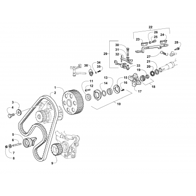 CAM PULLEYS, TIMING BELT, AND SPEED GOVERNOR ASSEMBLY