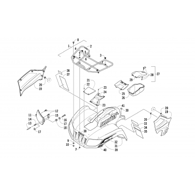 FRONT RACK, BODY PANEL, AND HEADLIGHT ASSEMBLIES