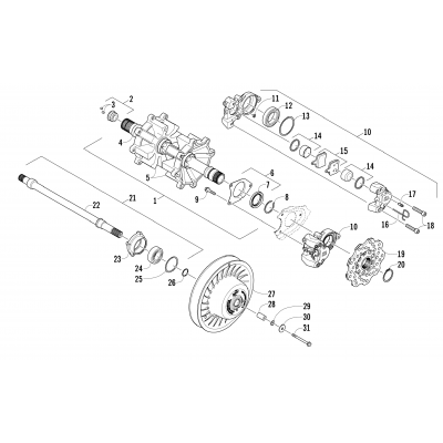 DRIVE TRAIN SHAFTS AND BRAKE ASSEMBLIES