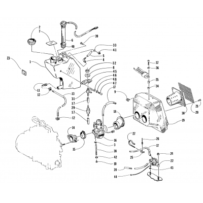 OIL TANK, CARBURETOR, FUEL PUMP, AND SILENCER