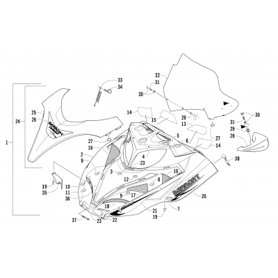 HOOD AND WINDSHIELD ASSEMBLY