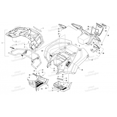 REAR RACK, BODY PANEL, FOOTWELL, AND TAILLIGHT ASSEMBLIES