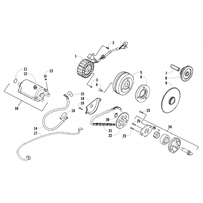 STARTER MOTOR, MAGNETO, AND OIL PUMP ASSEMBLY