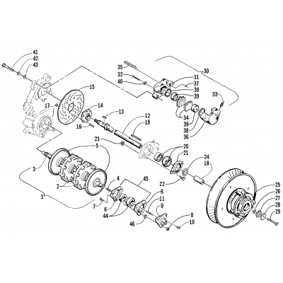 DRIVE TRAIN SHAFTS AND BRAKE ASSEMBLIES