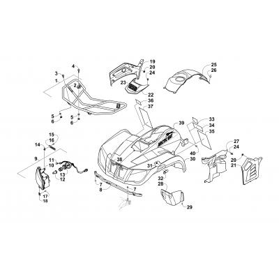 FRONT BODY, RACK, AND HEADLIGHT ASSEMBLY