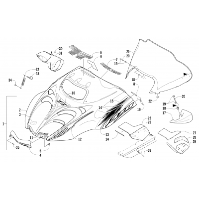 HOOD AND WINDSHIELD ASSEMBLY