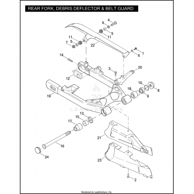 REAR FORK, DEBRIS DEFLECTOR & BELT GUARD