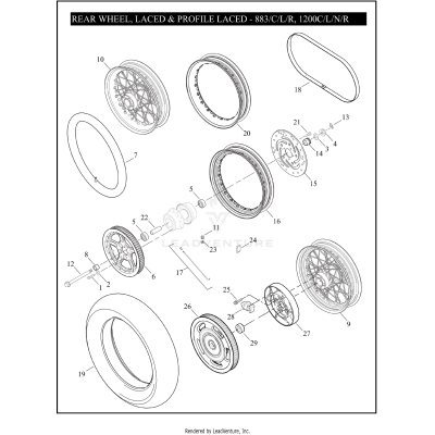 REAR WHEEL, LACED & PROFILE LACED - 883/C/L/R, 1200C/L/N/R