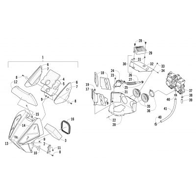 AIR SILENCER, CARBURETOR, AND FUEL PUMP ASSEMBLY