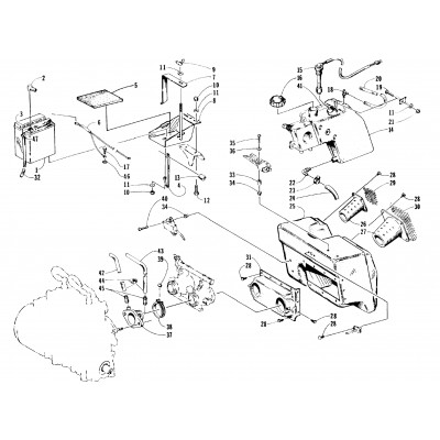 AIR SILENCER, BATTERY, AND OIL TANK ASSEMBLIES