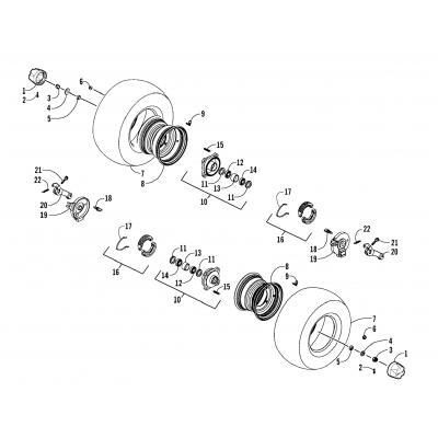 FRONT WHEEL AND BRAKE ASSEMBLIES