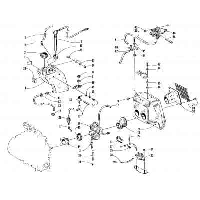 OIL TANK, CARBURETOR, FUEL PUMP, AND SILENCER