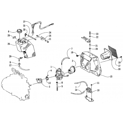 CARBURETOR, FUEL PUMP, OIL TANK, AND AIR SILENCER