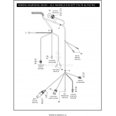 WIRING HARNESS, MAIN - ALL MODELS EXCEPT FXCW/FXCWC (2 OF 2)