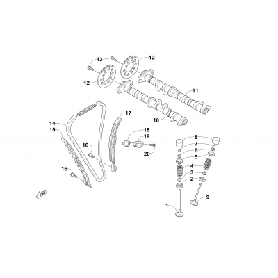 CAMSHAFT, CHAIN, AND VALVE ASSEMBLY