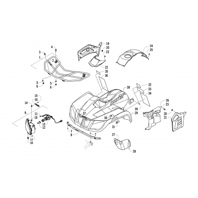 FRONT BODY, RACK, AND HEADLIGHT ASSEMBLY