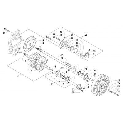 DRIVE TRAIN SHAFTS AND BRAKE ASSEMBLIES