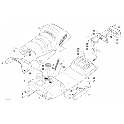 GAS TANK, SEAT, AND TAILLIGHT ASSEMBLY