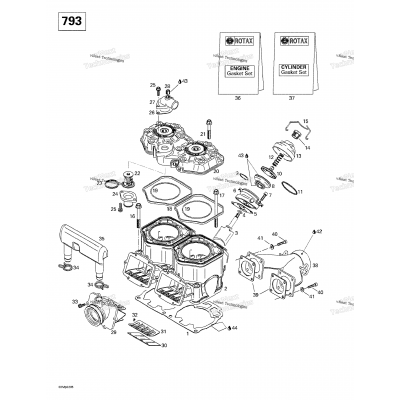 Cylinder, Exhaust Manifold, Reed Valve (793)