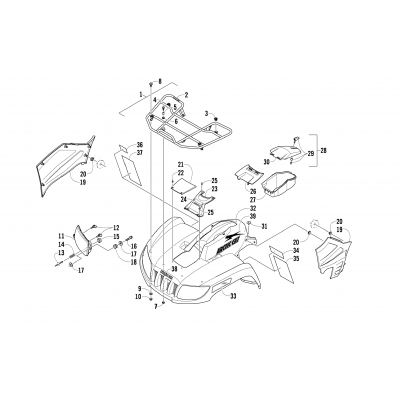 FRONT RACK, BODY PANEL, AND HEADLIGHT ASSEMBLIES