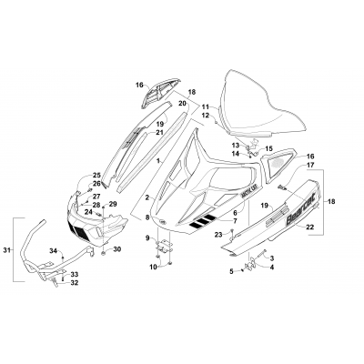 HOOD, WINDSHIELD, AND FRONT BUMPER ASSEMBLY