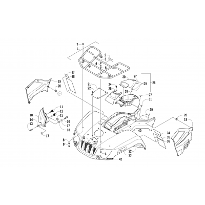 FRONT RACK, BODY PANEL, AND HEADLIGHT ASSEMBLIES