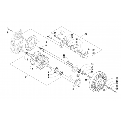 DRIVE TRAIN SHAFTS AND BRAKE ASSEMBLIES