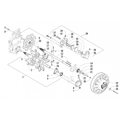 DRIVE TRAIN SHAFTS AND BRAKE ASSEMBLIES