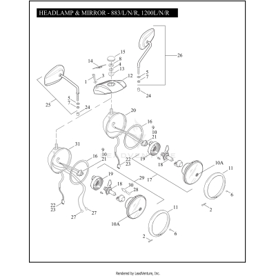 HEADLAMP & MIRROR - 883/L/N/R, 1200L/N/R