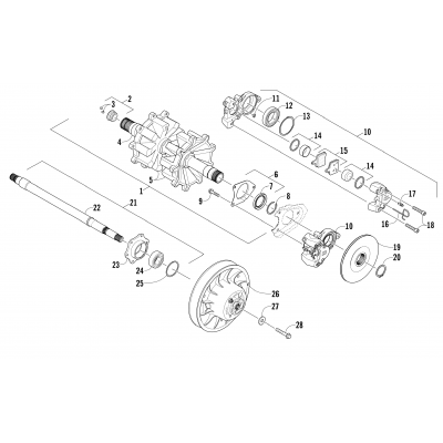 DRIVE TRAIN SHAFTS AND BRAKE ASSEMBLIES