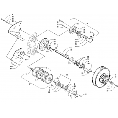 DRIVE TRAIN SHAFTS AND BRAKE ASSEMBLIES