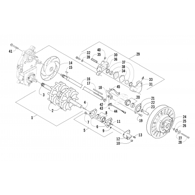 DRIVE TRAIN SHAFTS AND BRAKE ASSEMBLIES