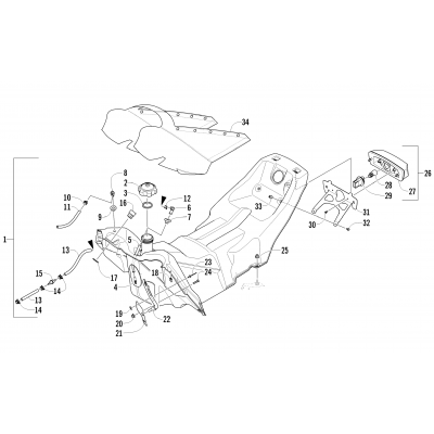 GAS TANK AND TAILLIGHT ASSEMBLY