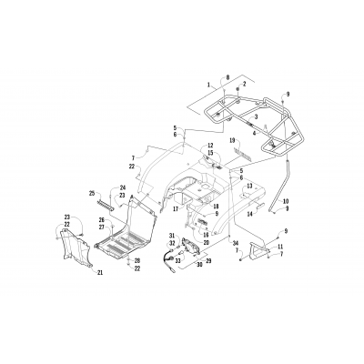 REAR BODY, RACK, AND TAILLIGHT ASSEMBLY