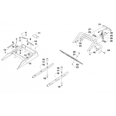 REAR BUMPER, RACK RAIL, SNOWFLAP, AND TAILLIGHT ASSEMBLY