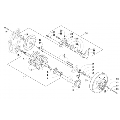 DRIVE TRAIN SHAFTS AND BRAKE ASSEMBLIES