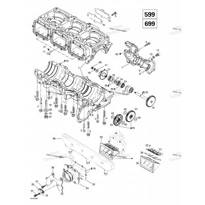 Crankcase, Reed Valve, Water Pump (599, 699)