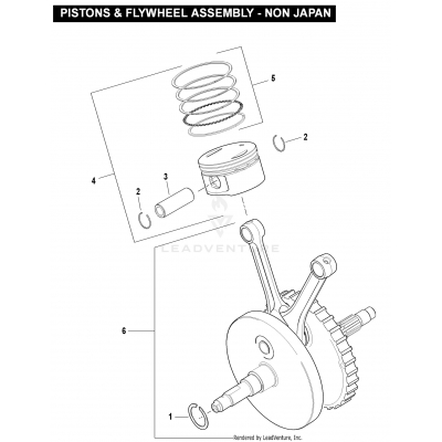 PISTONS & FLYWHEEL ASSEMBLY - NON JAPAN