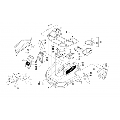 FRONT RACK, BODY PANEL, AND HEADLIGHT ASSEMBLIES