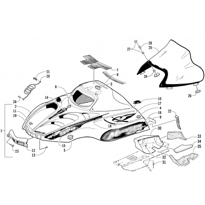 HOOD AND WINDSHIELD ASSEMBLY