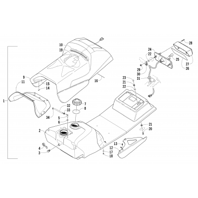 GAS TANK, SEAT, AND TAILLIGHT ASSEMBLY