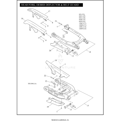 REAR FORK, DEBRIS DEFLECTOR & BELT GUARD