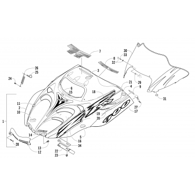 HOOD AND WINDSHIELD ASSEMBLY