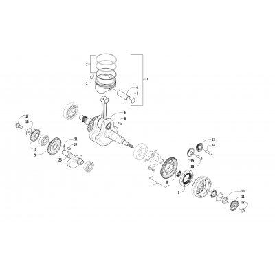 CRANKSHAFT, BALANCER, STARTER GEAR, AND PISTON ASSEMBLIES