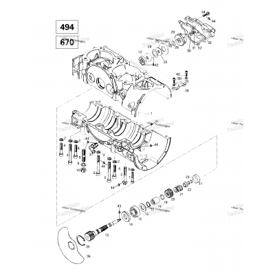 Crankcase, Rotary Valve, Water Pump (494, 670)
