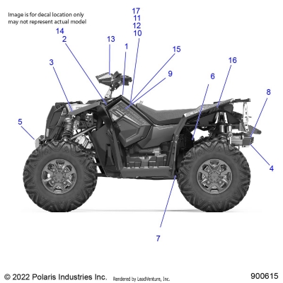 BODY, DECALS, AND COMPONANTS, 3PC - A23SGE95PN (900615)
