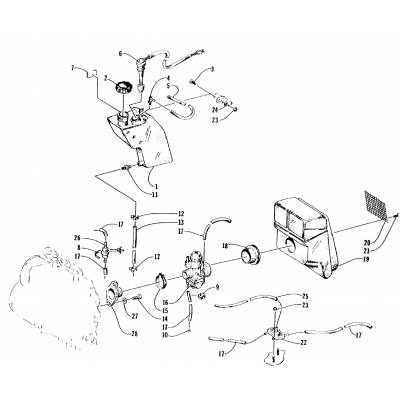 OIL TANK, CARBURETOR, FUEL PUMP, AND SILENCER