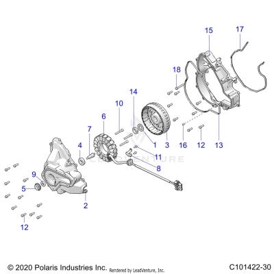 ENGINE, STATOR COVER and FLYWHEEL - A23SDE57K4 (C101422-30)