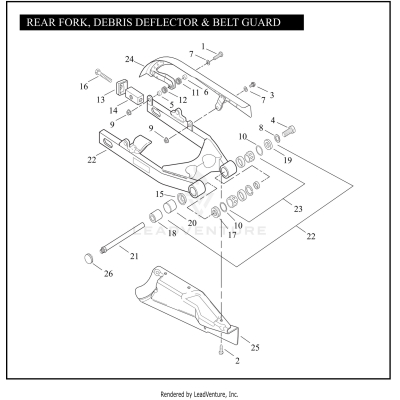 REAR FORK, DEBRIS DEFLECTOR & BELT GUARD